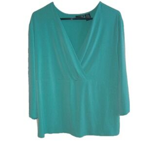 East 5th Elegant Blouse Sz 1X Teal Mint Green Minimalist Wrap Surplice‎ Neck